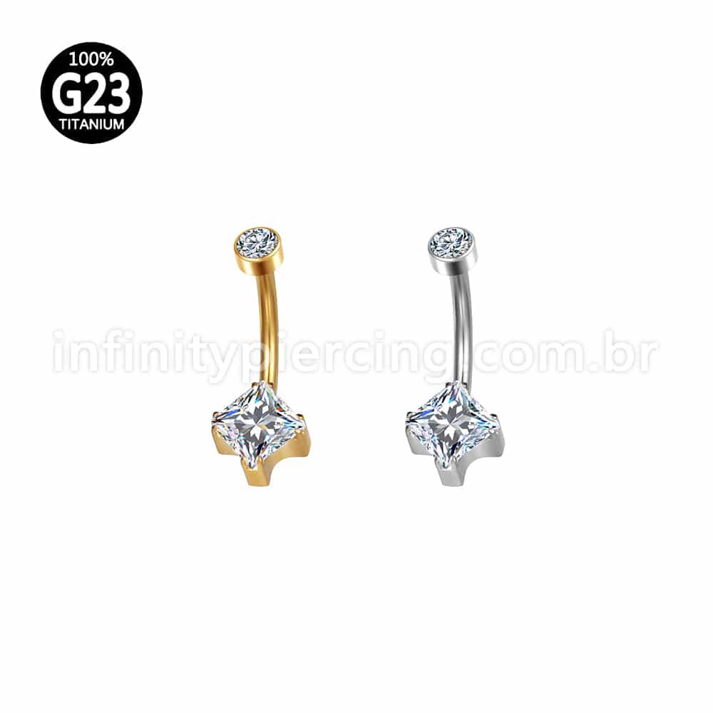 Piercing Banana Titânio Zircônia Quadrada